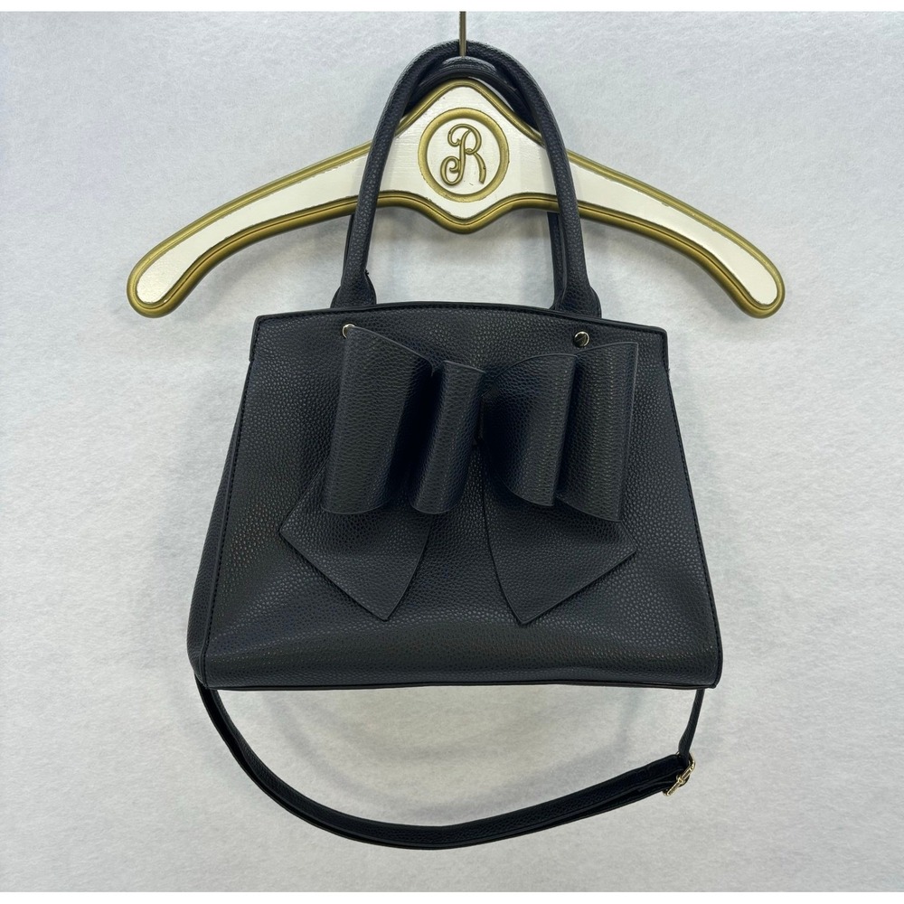 Crossci Black Satchel Bow Accent Shoulder Bag Purse Handbag Glam Feminine
